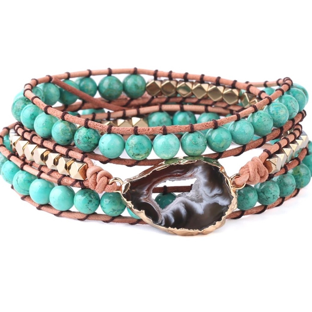 ONE LEFT! NEW, Turquoise Mala Beads, Agate Geode